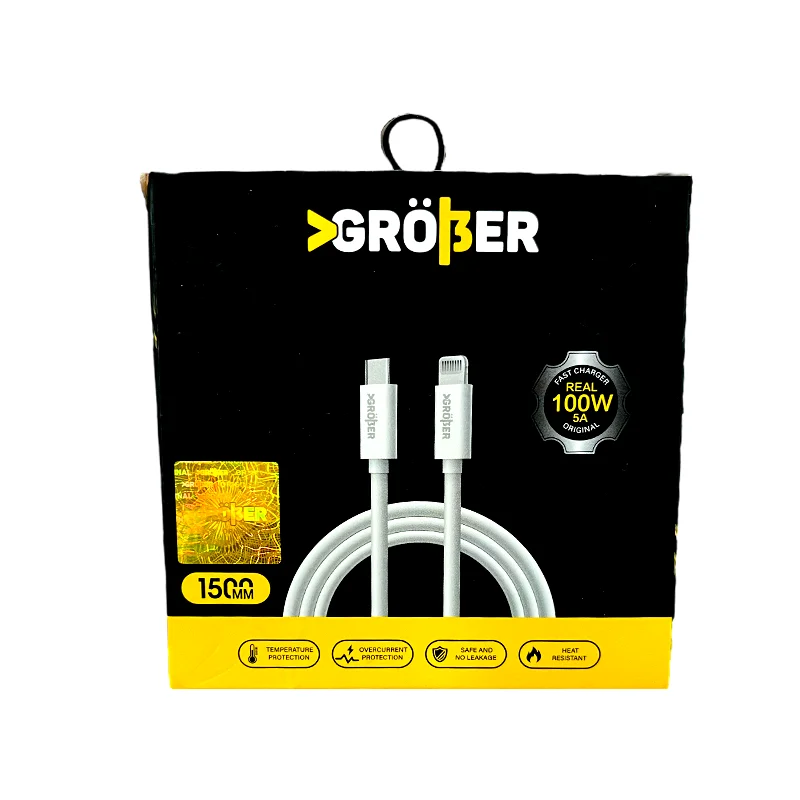 Cable Grober USB-C a Lightning de 1.5 m en su caja
