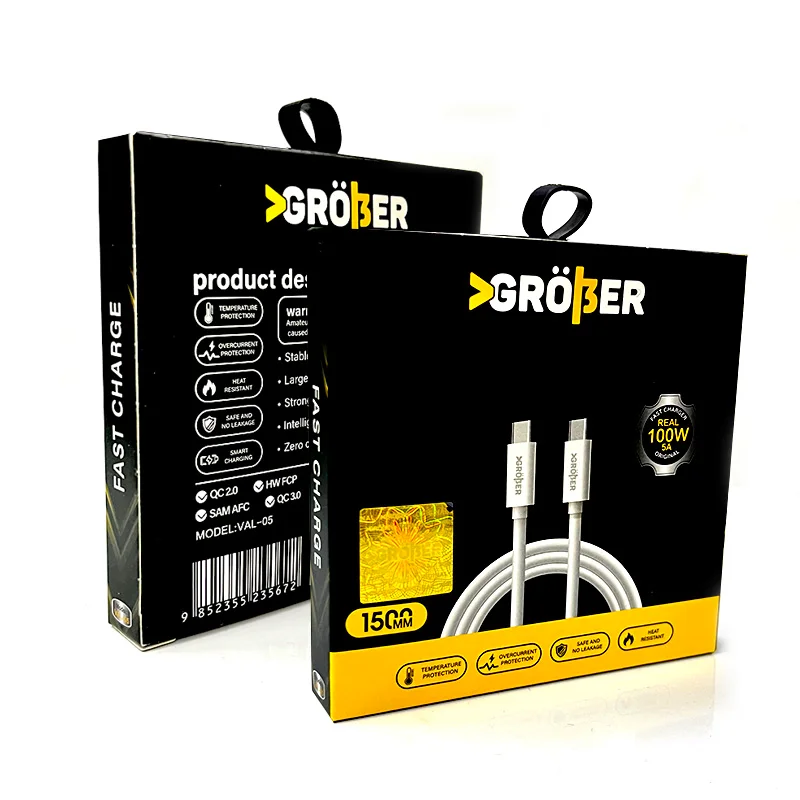 Cable Grober USB-C a USB-C de 1.5 m en su caja